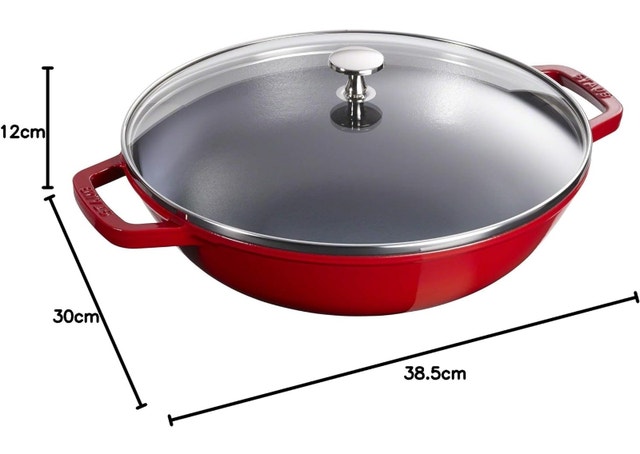 STAUB 30 cm 12 inch Cast Iron Wok with Glass Lid, Cherry - photo 3