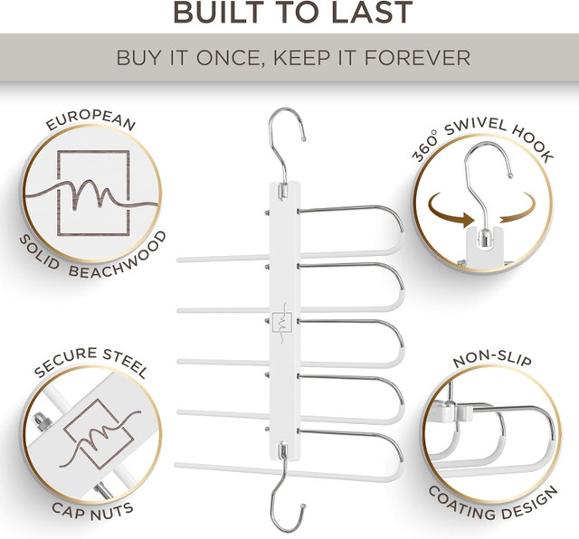 Pants Hangers Scarf Holder – 2 Pack White 360° Swivel Hook - photo 4