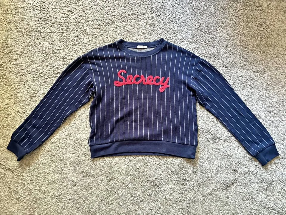 🧡Navy Pinstripe sweatshirt with Red Lettering - XS thumbnail