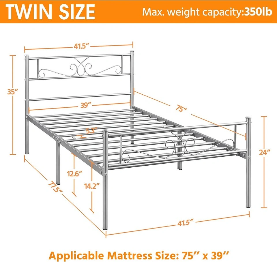 Twin Metal Bed Frame Silver - photo 3