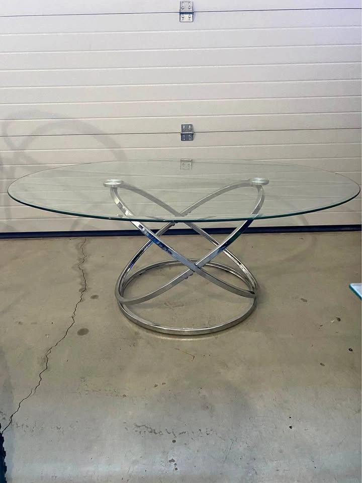 (set of 3)  Glass and chrome coffee table + 2 side tables