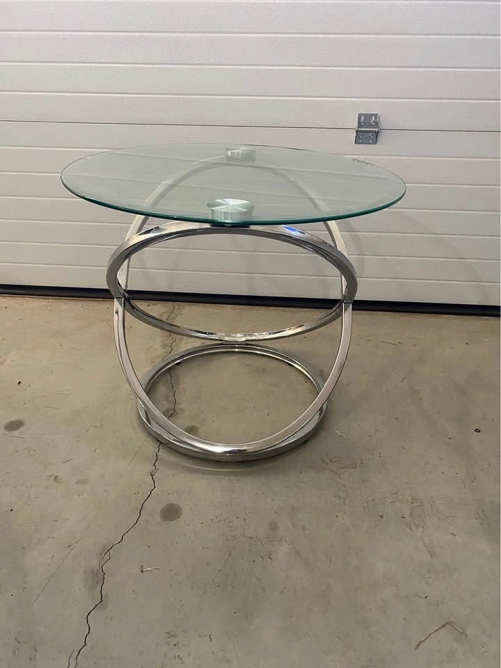 (set of 3)  Glass and chrome coffee table + 2 side tables - photo 3