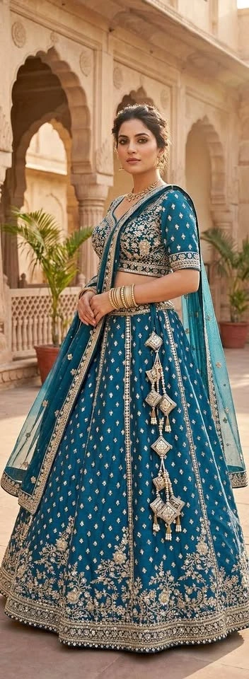 Beautiful Teal Embroidered Lehenga