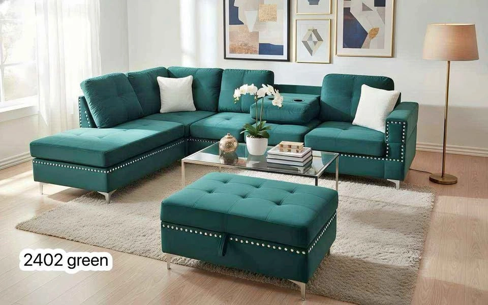 Stylish Comfy 6 Seater L-Shaped Sofa with Ottoman