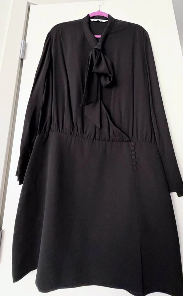 Zara Black Tie-Neck Long Sleeve Blouson Dress - photo 3