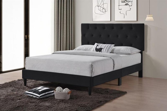 Black Upholstered Tufted Platform Bed