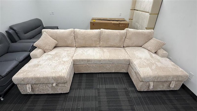 Beige Corduroy Sectional Sofa Bed