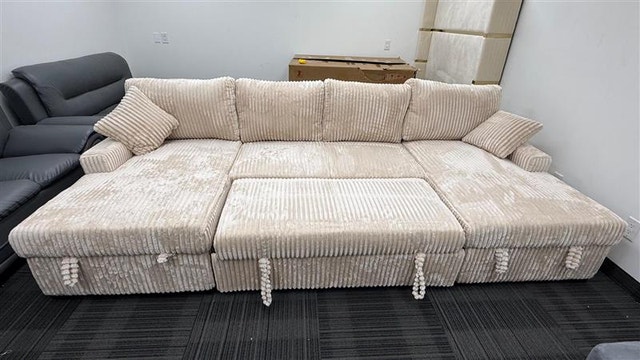 Beige Corduroy Sectional Sofa Bed - photo 2