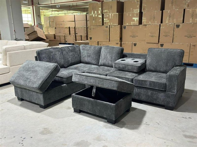 Grey Sectional Sofa with Storage Ottoman