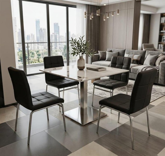 Modern Square Dining Table with 4 Chairs