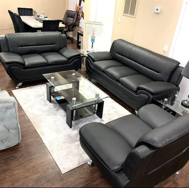 Black Leather Sofa Set