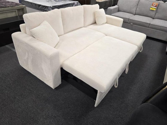 Cream Corduroy Sectional Sofa Bed