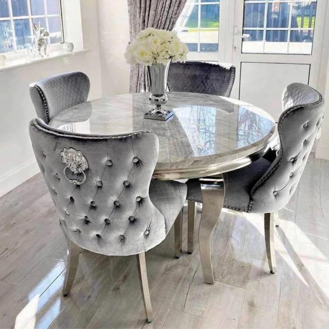 Grey Velvet Dining Set