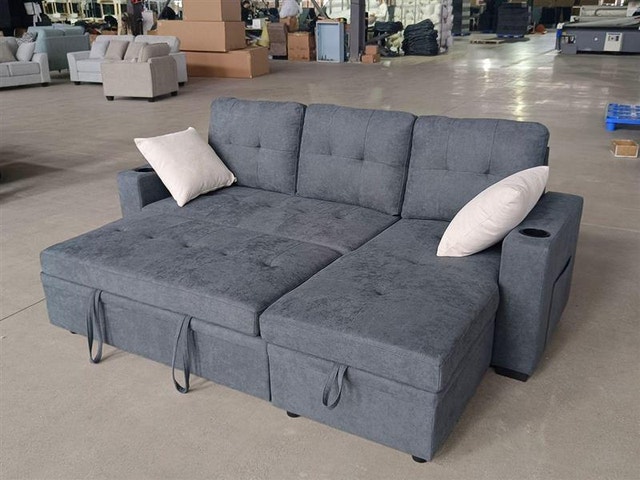 Grey Fabric Sleeper Sofa with Storage