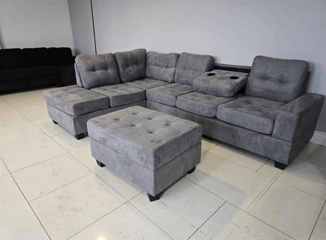 Grey Sectional Sofa with Ottoman