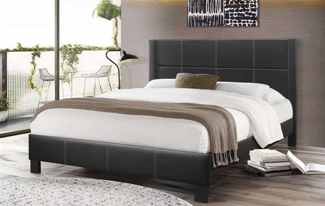 Modern Black Faux Leather Queen Bed Frame