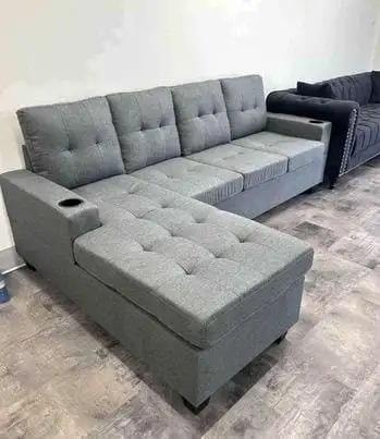 Grey Sectional Sofa with Cup Holders