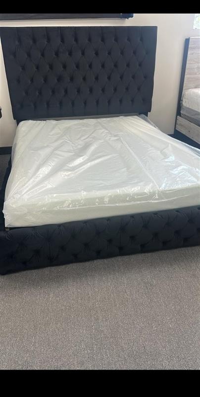 Black Tufted Upholstered Bed Frame