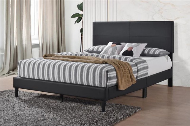 Modern Black Faux Leather Platform Bed