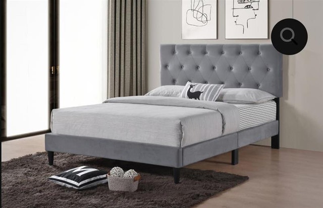 Grey Upholstered Tufted Bed Frame