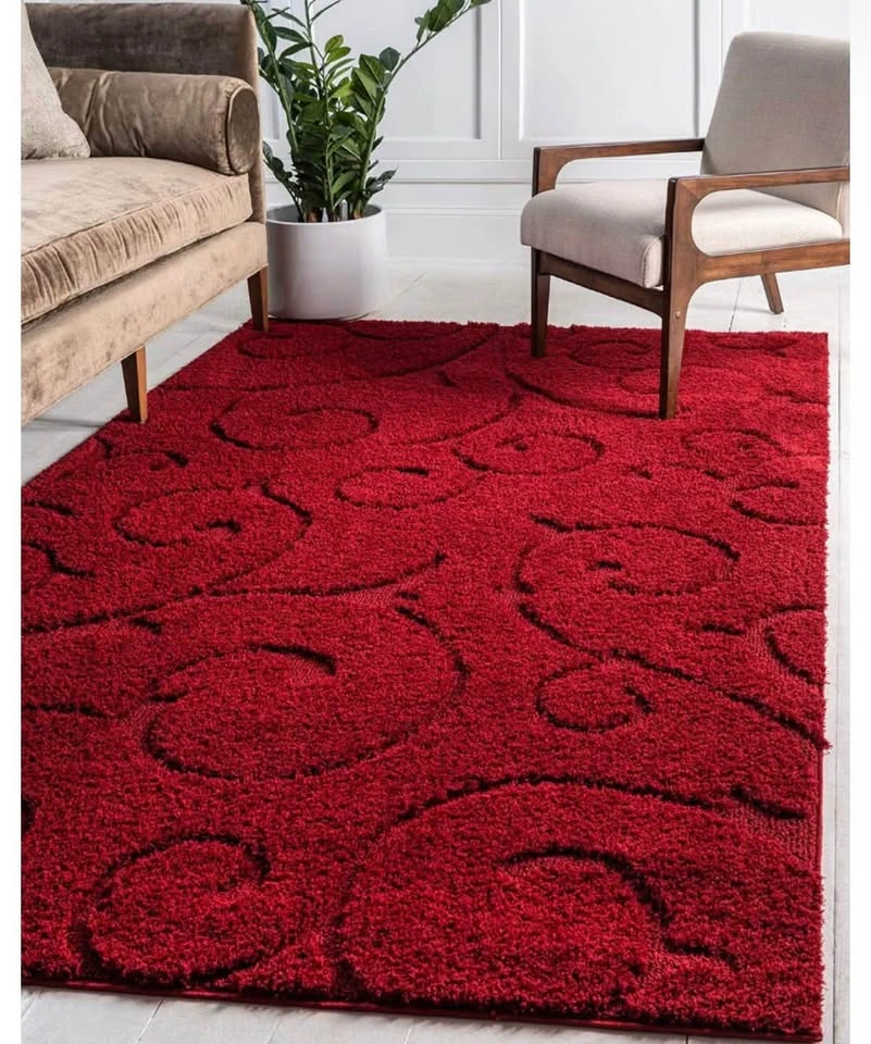 Unique Loom Floral Shag Collection Area Rug, 8 ft x 10 ft, Red