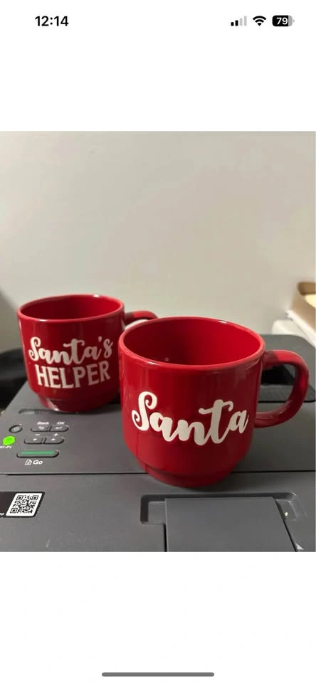 Set of 2 Ceramic Holiday Santa and Santa's Helper Coffee Cups
