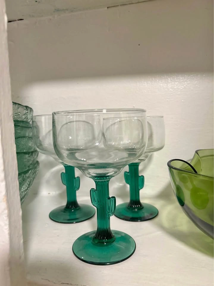 Vintage 1980s Libbey Margarita Glasses Cactus Stem Set of 3