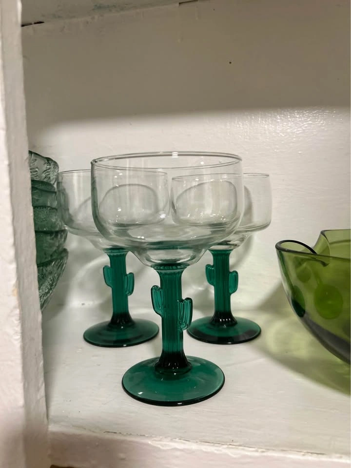 Vintage 1980s Libbey Margarita Glasses Cactus Stem Set of 3 - photo 2
