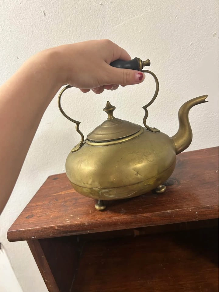 Vintage Brass Tea Kettle with Wooden Handle - photo 2