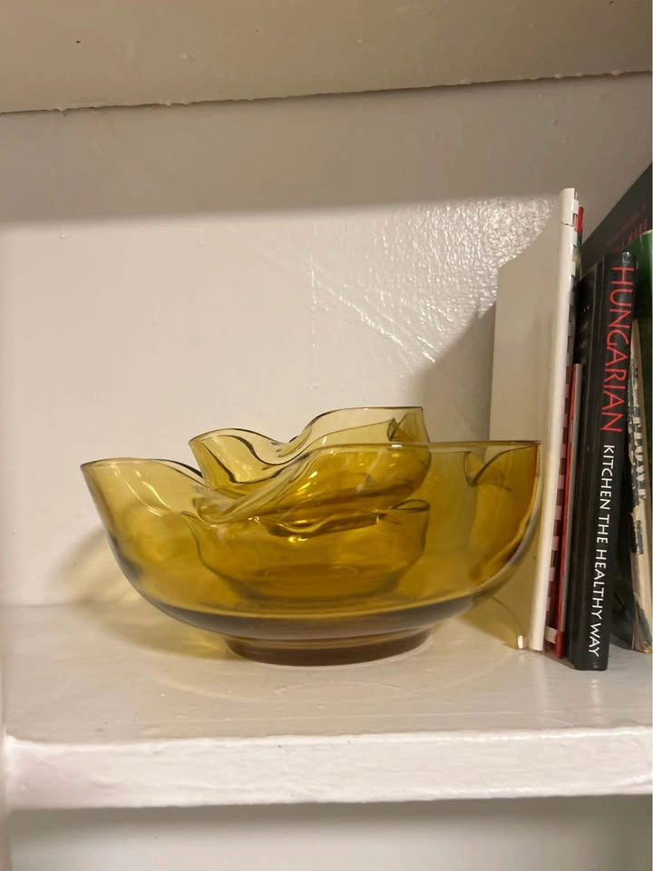 Vintage Anchor Hocking Avocado Green Glass Chip and Dip Set - photo 2