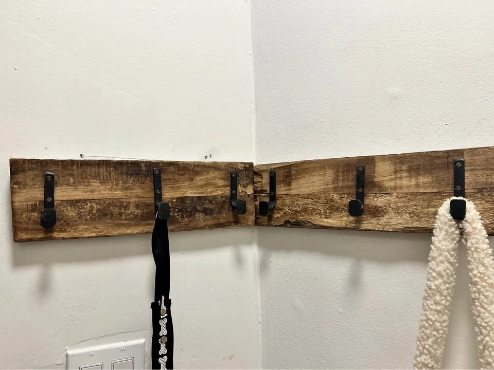 Rustic Wood Wall-Mounted Coat Rack with Metal Hooks