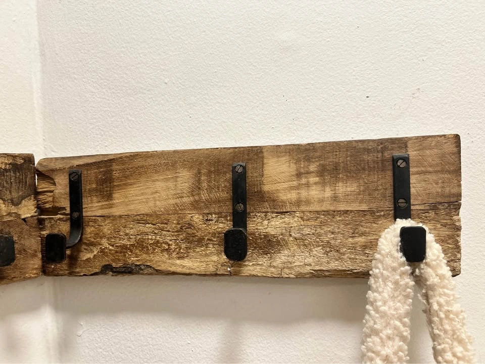 Rustic Wood Wall-Mounted Coat Rack with Metal Hooks - photo 3