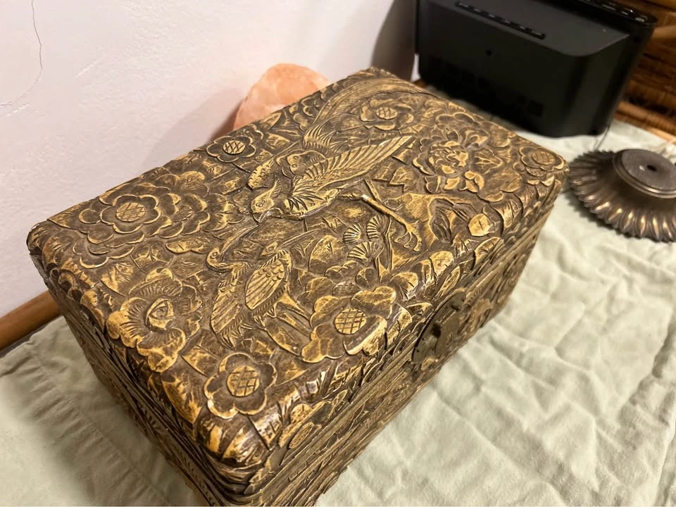 Vintage Carved Bird and Floral Decorative Box - photo 2