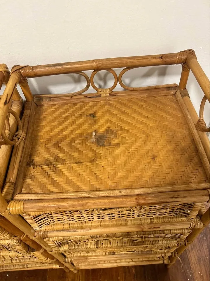 Pair of Vintage Rattan and Wicker Drawer Units - photo 2