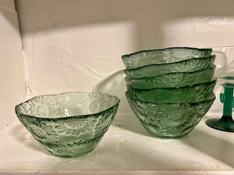 Vintage Aqua Green Glass Bowls Sunflower 6 available