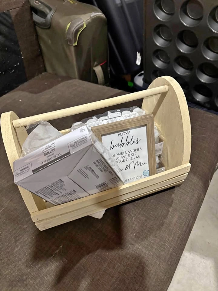 Wedding Bubble Send-Off Set with Wooden Caddy and Sign
