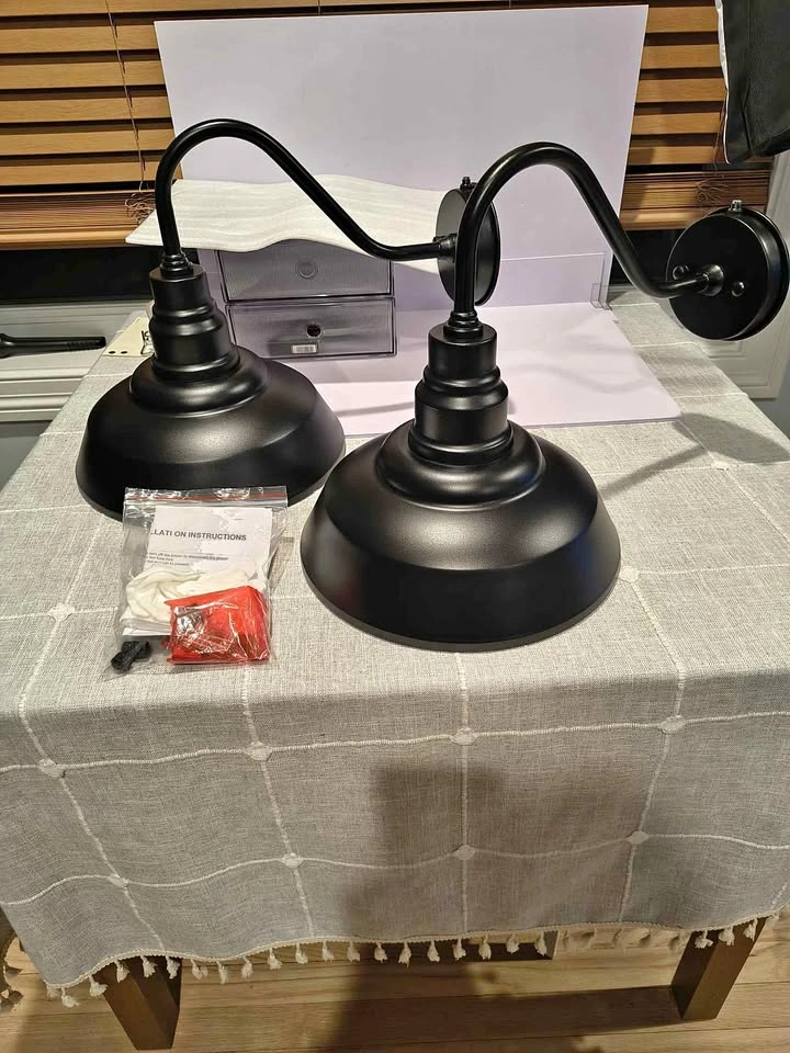 12" Outdoor Gooseneck Barn Lights with Dusk to Dawn Sensor, 2-Pa