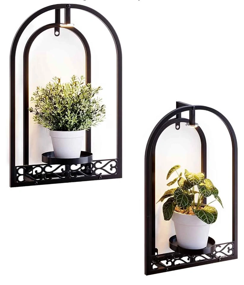 Wall Metal Arch Plant Holder with Grow Lights, Set of 2