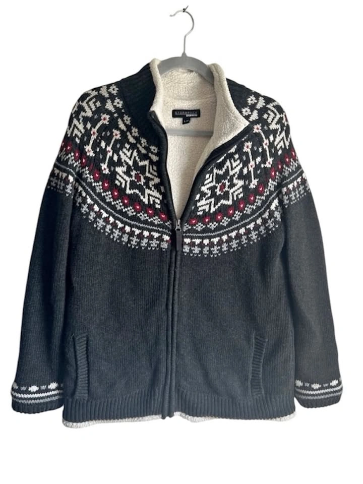 Stormpack Sherpa-Lined Fair Isle Full Zip Sweater Jacket Size L