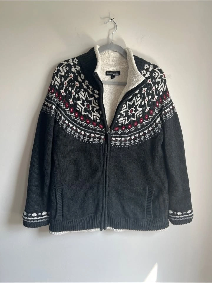 Stormpack Sherpa-Lined Fair Isle Full Zip Sweater Jacket Size L - photo 2