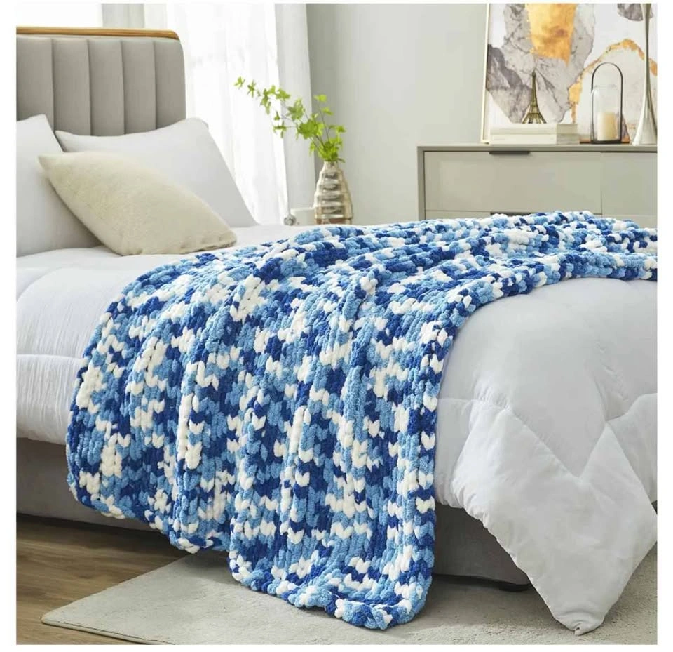 Chenille Chunky Knit Throw Blanket for Couch 50"x60", Blue - photo 2