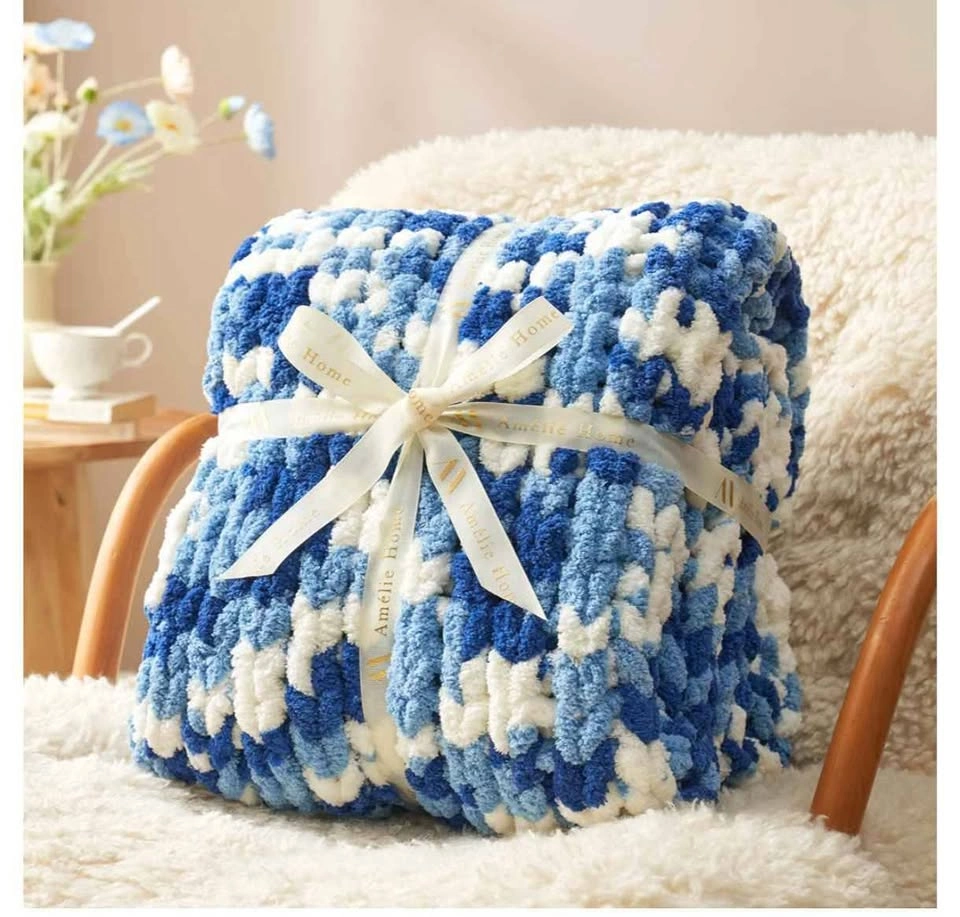 Chenille Chunky Knit Throw Blanket for Couch 50"x60", Blue - photo 3