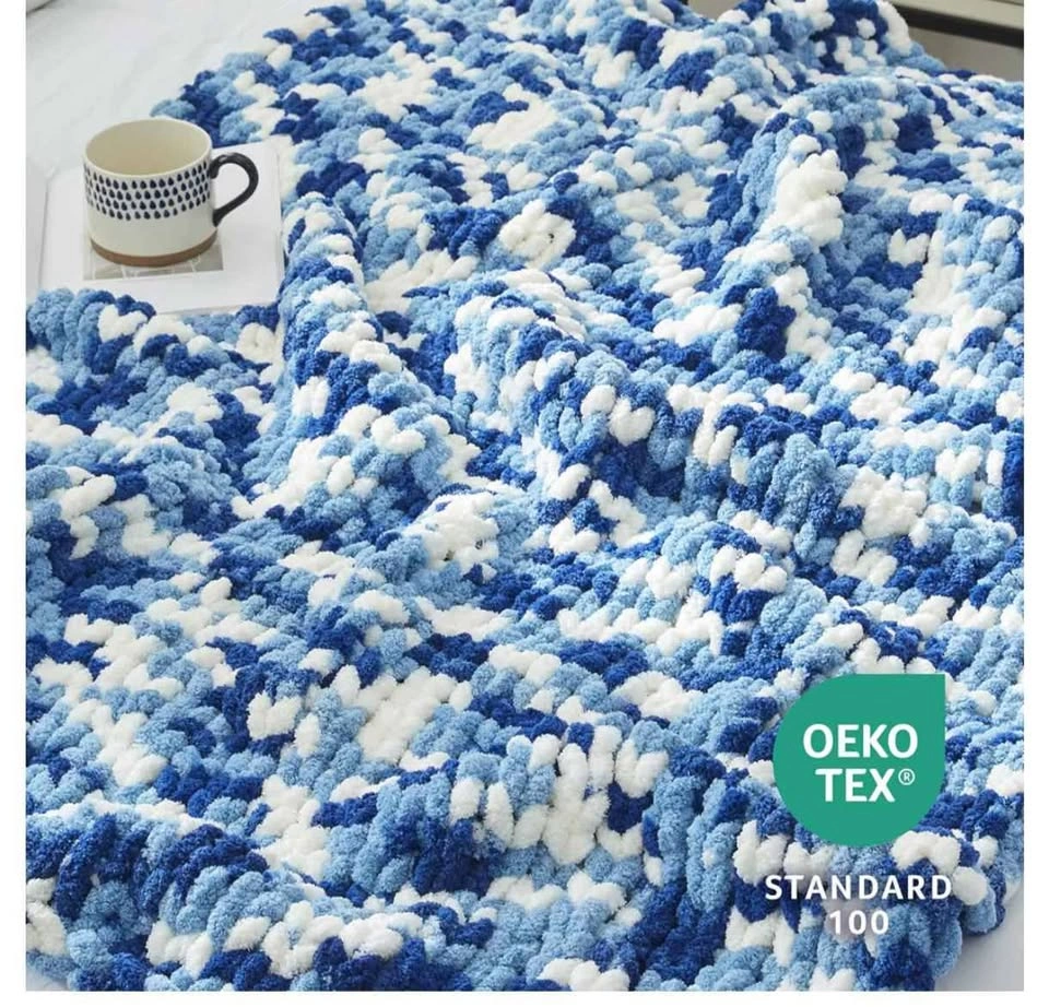 Chenille Chunky Knit Throw Blanket for Couch 50"x60", Blue - photo 4
