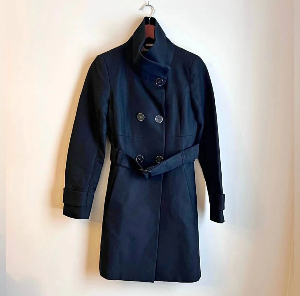 Mango Woman’s Funnel Neck Trench Coat Size XS Black
