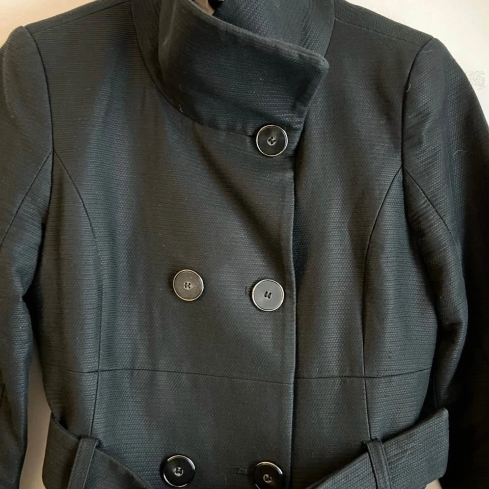 Mango Woman’s Funnel Neck Trench Coat Size XS Black - photo 5