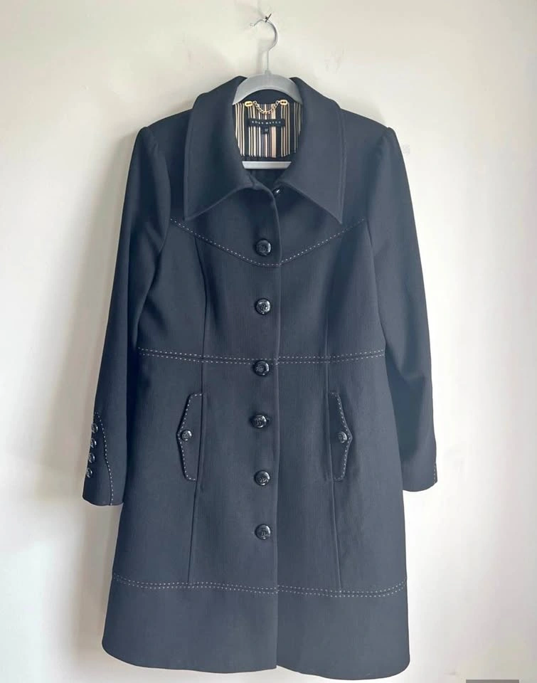 Ross Mayer Black Wool Long Coat Tailored Button Front Sz 12