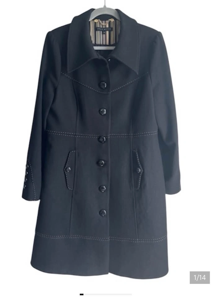 Ross Mayer Black Wool Long Coat Tailored Button Front Sz 12 - photo 2