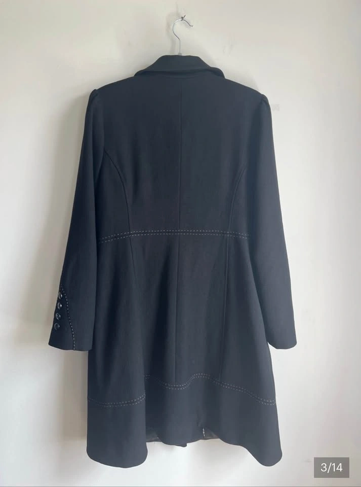 Ross Mayer Black Wool Long Coat Tailored Button Front Sz 12 - photo 3
