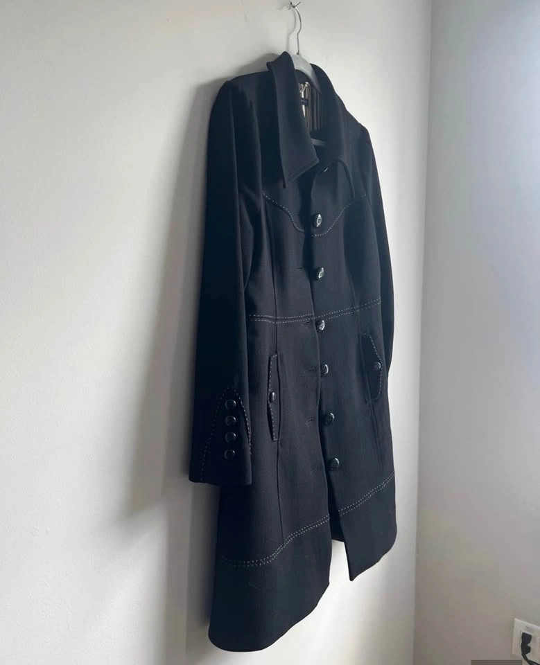 Ross Mayer Black Wool Long Coat Tailored Button Front Sz 12 - photo 4