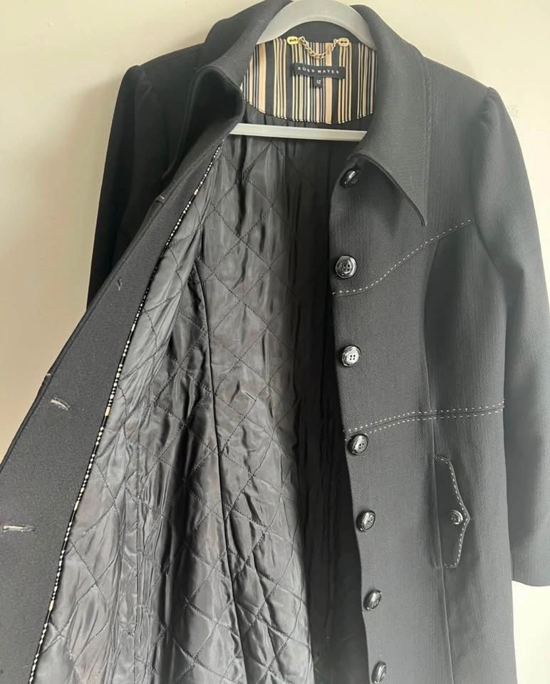 Ross Mayer Black Wool Long Coat Tailored Button Front Sz 12 - photo 5